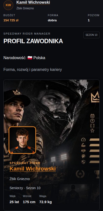 Profil zawodnika w Speedway Rider Manager