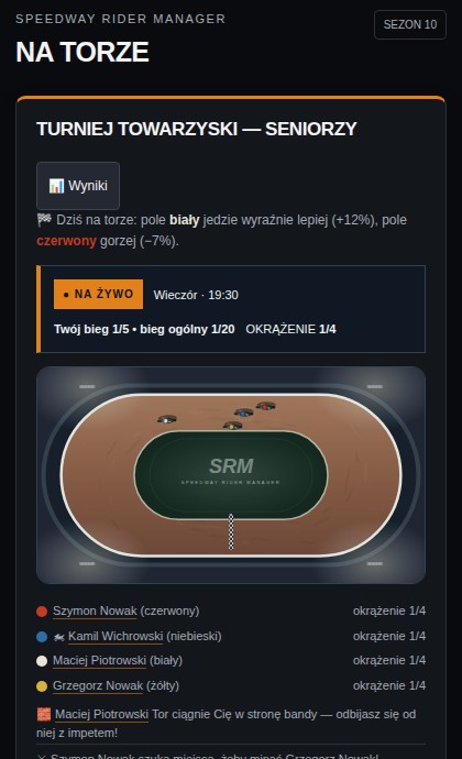 Wyścig na żywo w Speedway Rider Manager